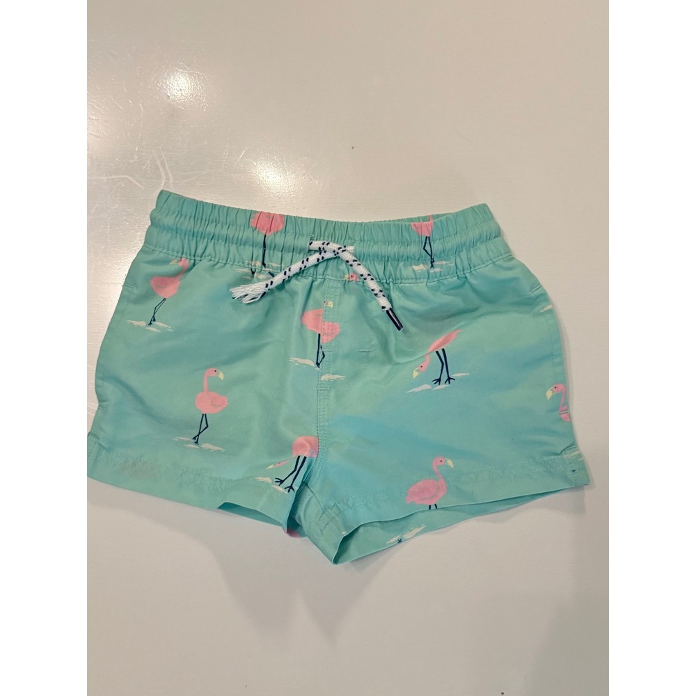 The Beaufort Bonnet Company Kids Flamingo Swim Trunks Aqua Blue Board Shorts